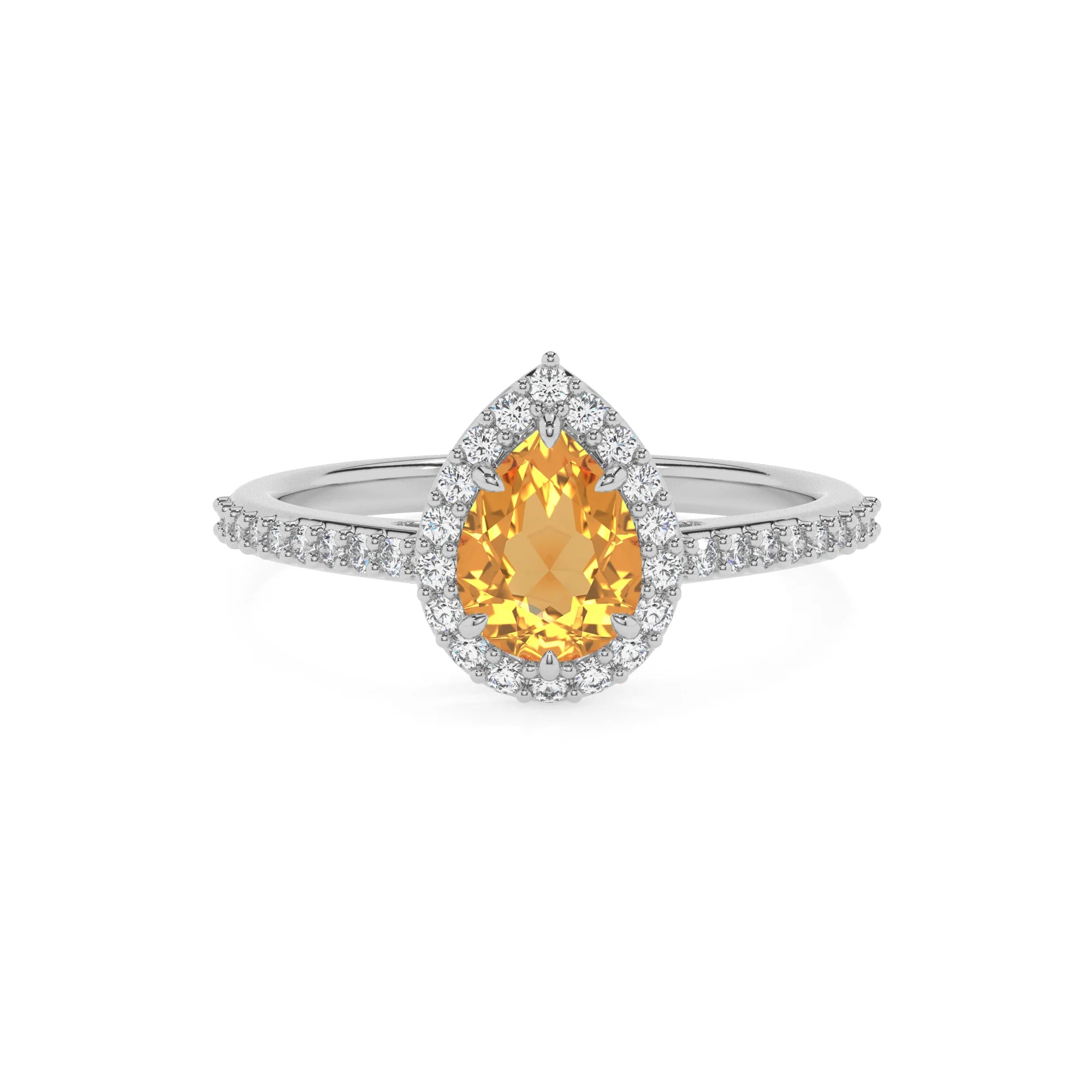 lab grown citrine pear solitaire rings in platinum 