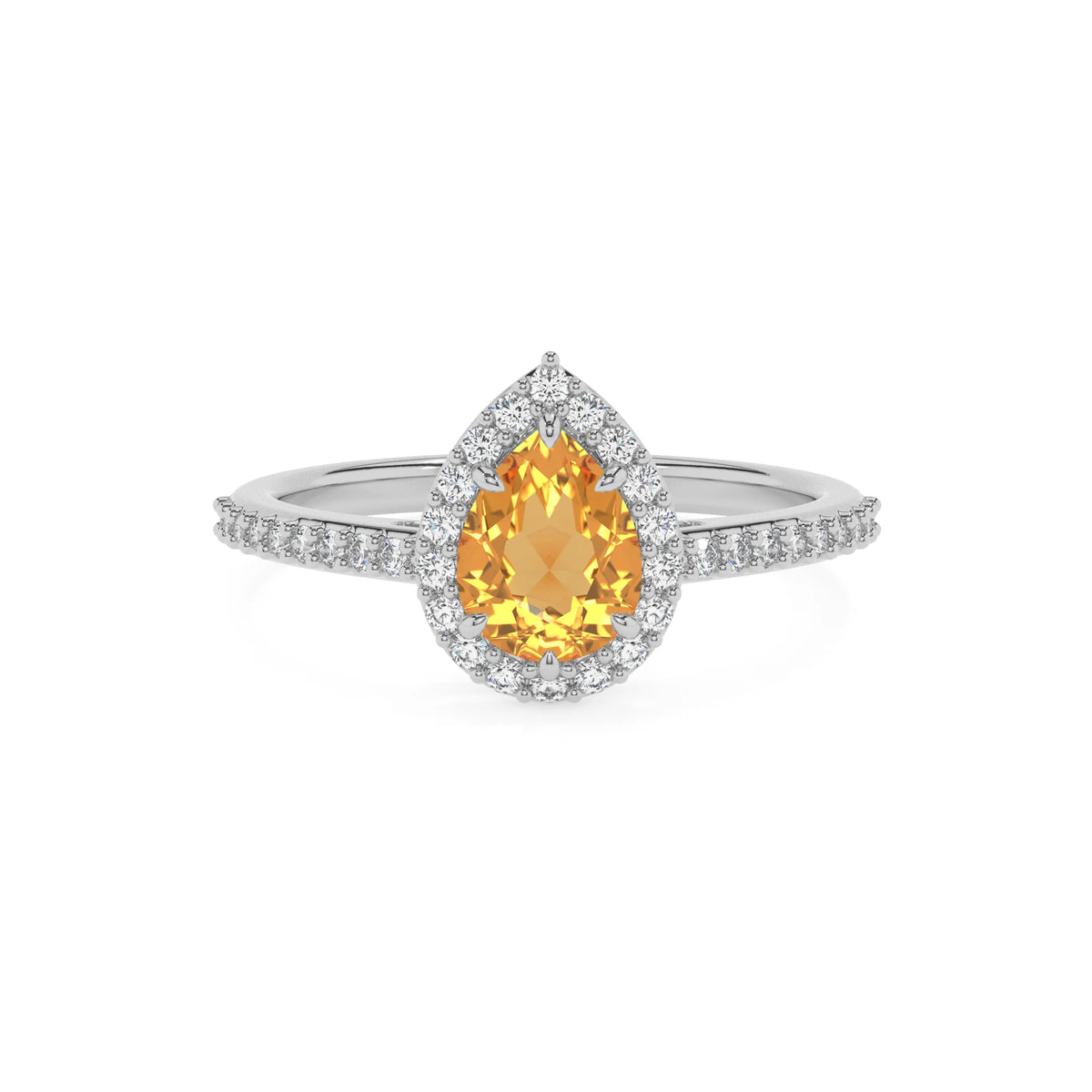 lab grown citrine pear solitaire rings in platinum 