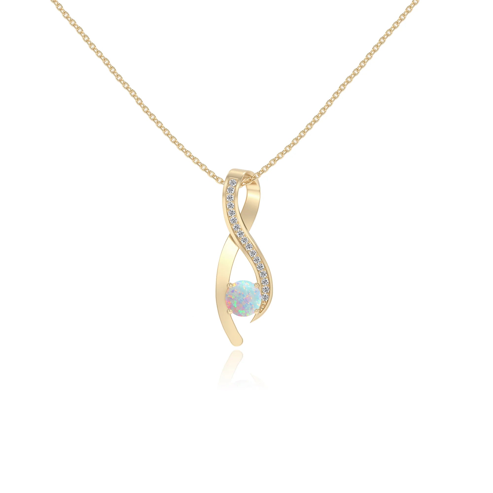 lab grown opal round solitaire necklaces in yellow gold 