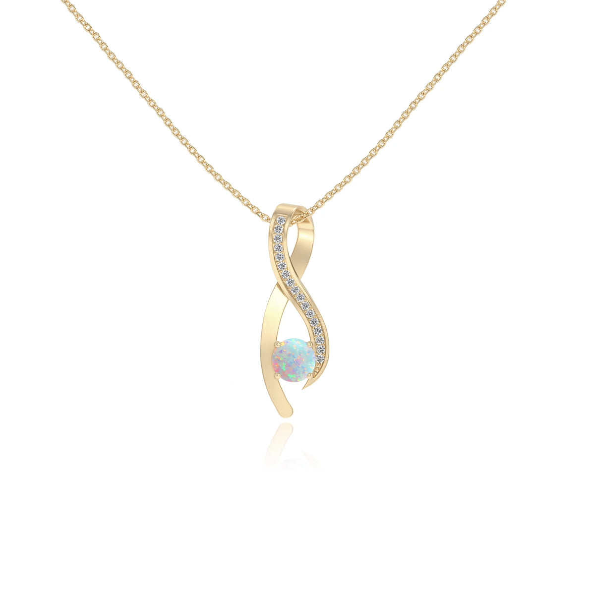lab grown opal round solitaire necklaces in yellow gold 