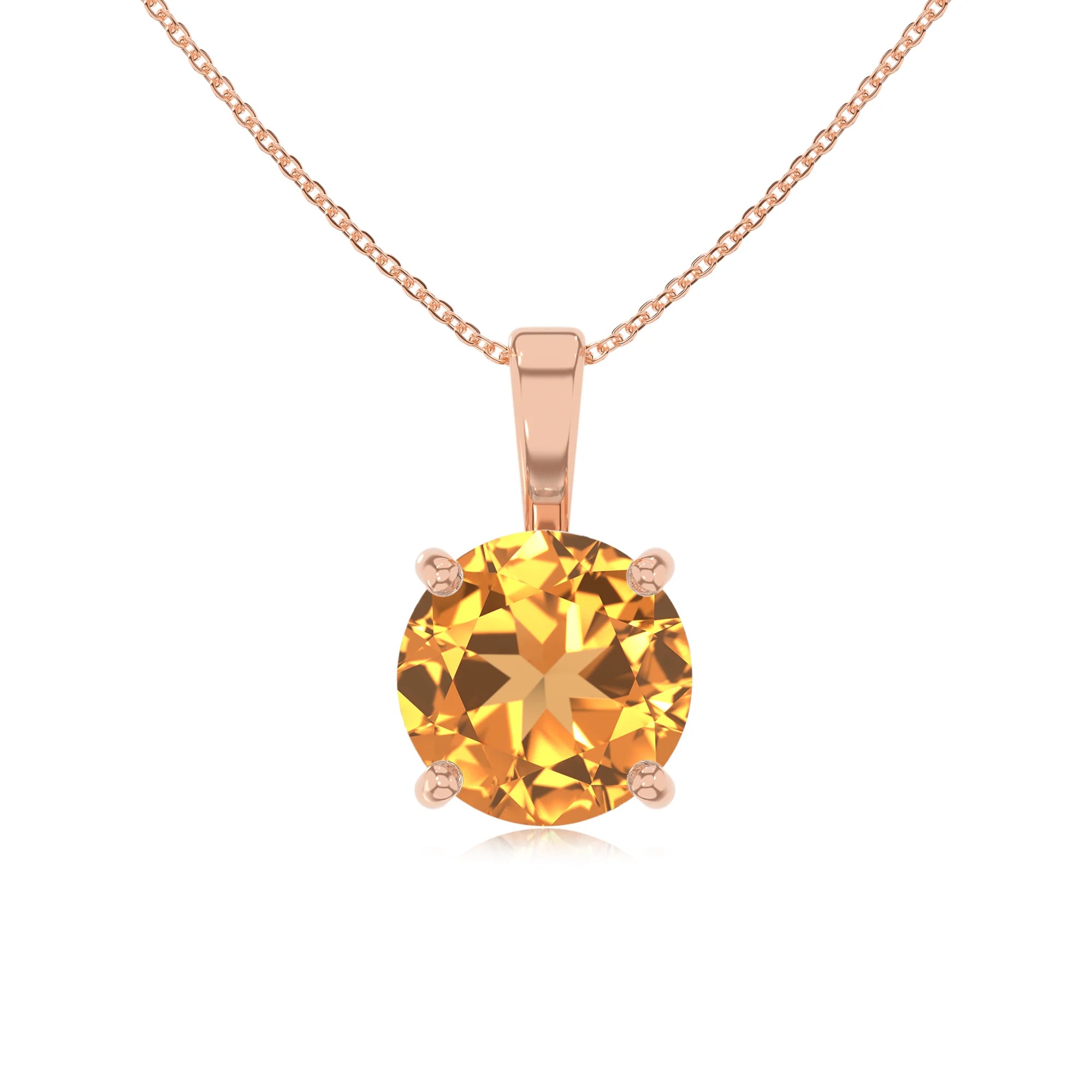 lab grown citrine round solitaire necklaces in rose gold 