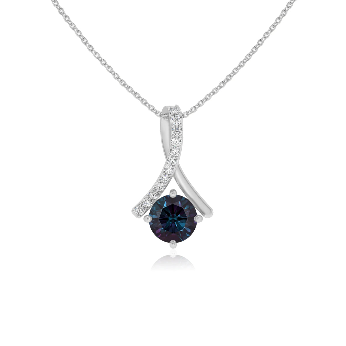 lab grown alexandrite round solitaire necklaces in sterling silver 