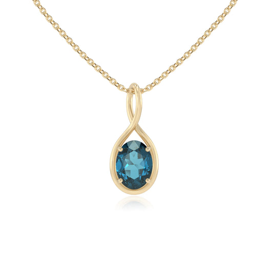 natural london-blue-topaz oval solitaire necklaces in yellow gold 