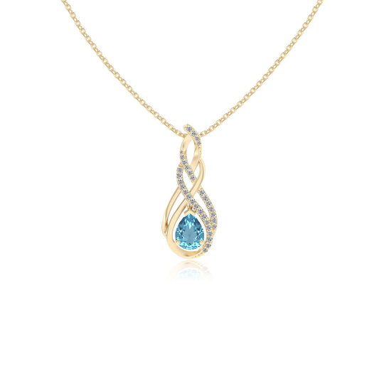 natural swiss-blue-topaz pear solitaire necklaces in yellow gold 