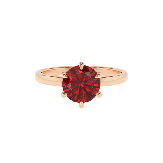 lab grown ruby round solitaire rings in rose gold 