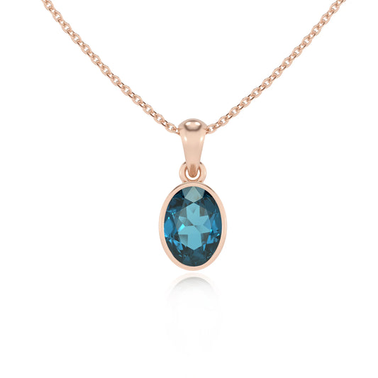 natural london-blue-topaz oval solitaire necklaces in rose gold 