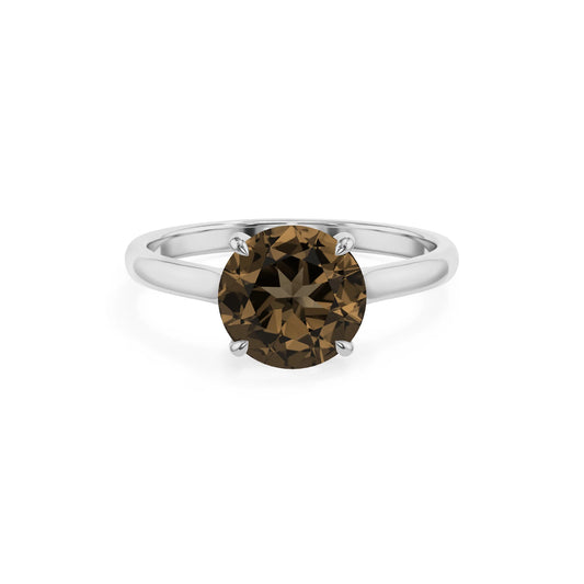 natural smoky-quartz round solitaire rings in platinum 