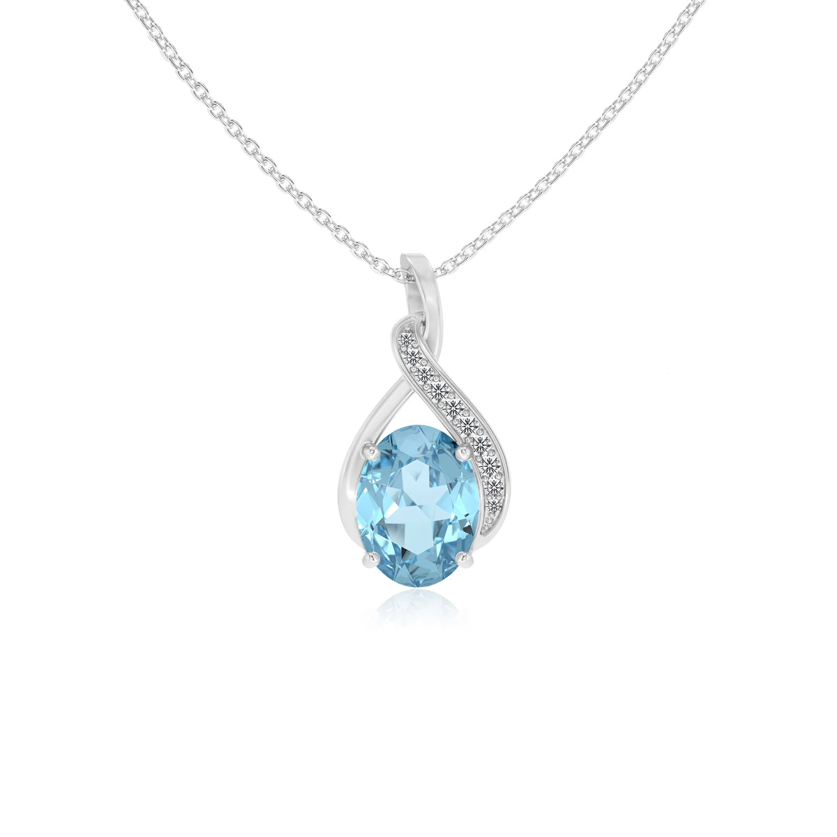 lab grown aquamarine oval solitaire necklaces in sterling silver 