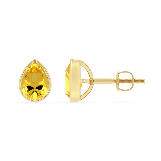 lab grown yellow sapphire pear stud earrings in yellow gold 