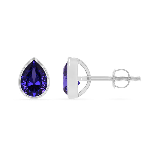 lab grown tanzanite pear stud earrings in sterling silver 