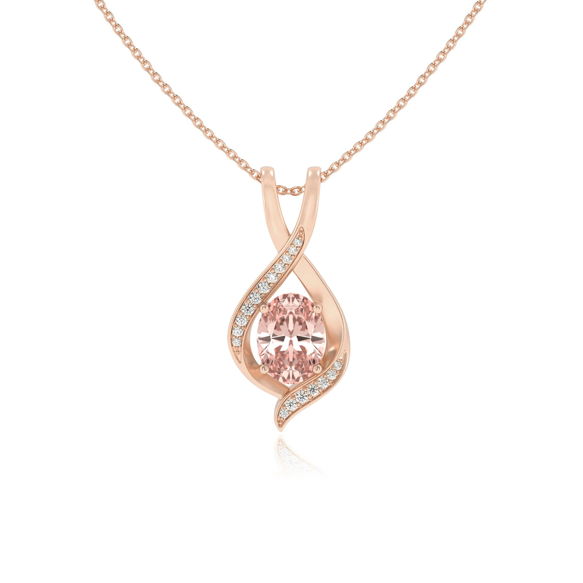 lab grown morganite oval solitaire necklaces in rose gold 