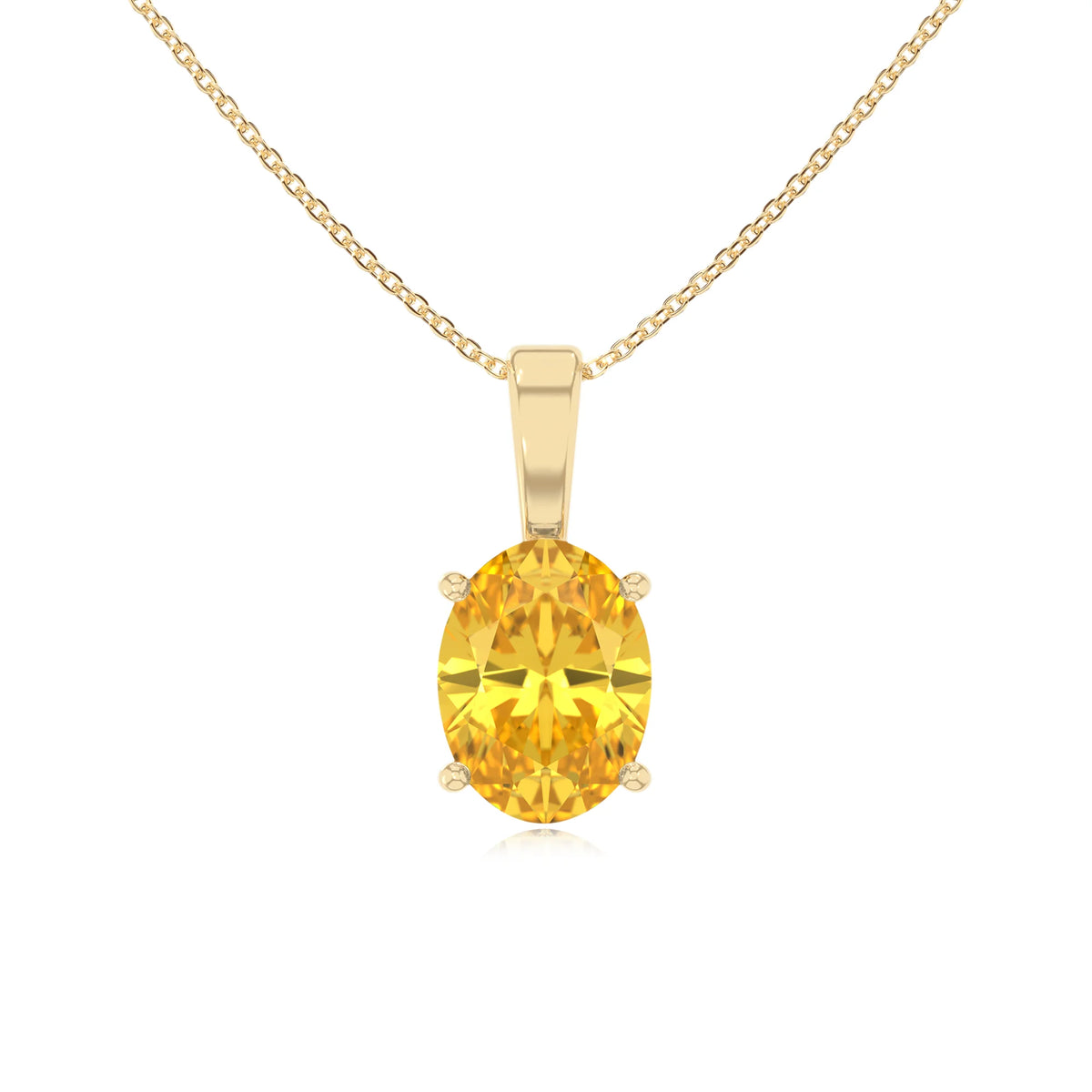lab grown yellow-sapphire oval solitaire necklaces in yellow gold 