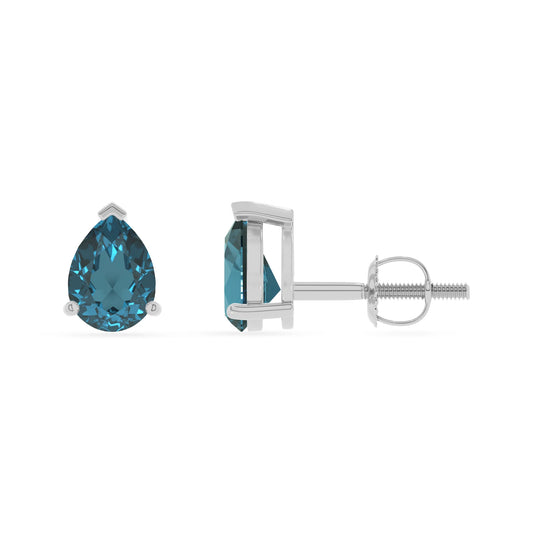 natural london blue topaz pear stud earrings in platinum 