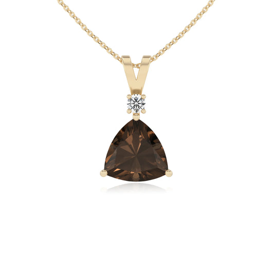natural smoky-quartz trillion solitaire v-bale necklaces in yellow gold 