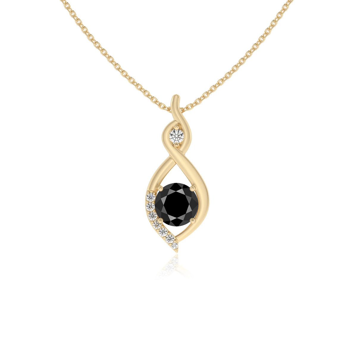 natural black-onyx round solitaire necklaces in yellow gold 