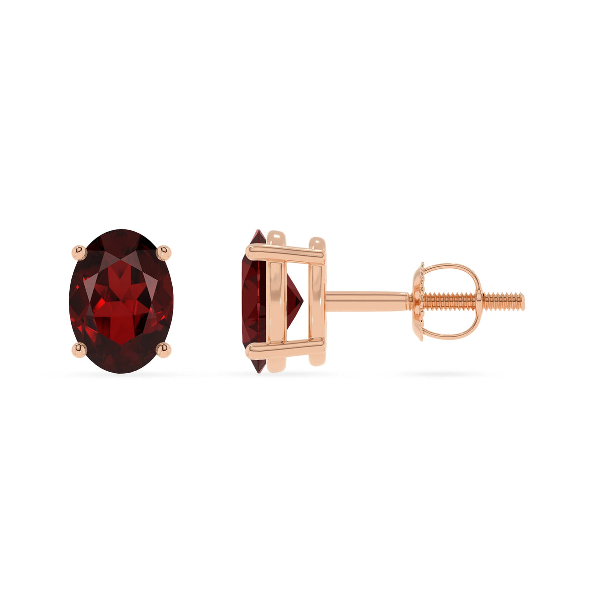 natural garnet oval stud earrings in rose gold 