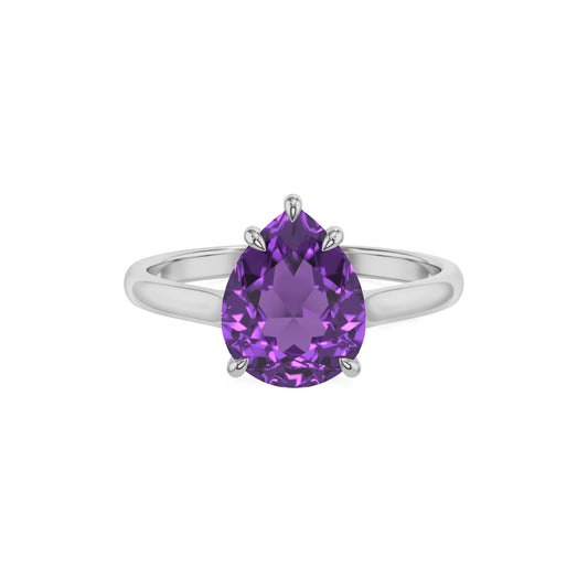 lab grown amethyst pear solitaire rings in sterling silver 