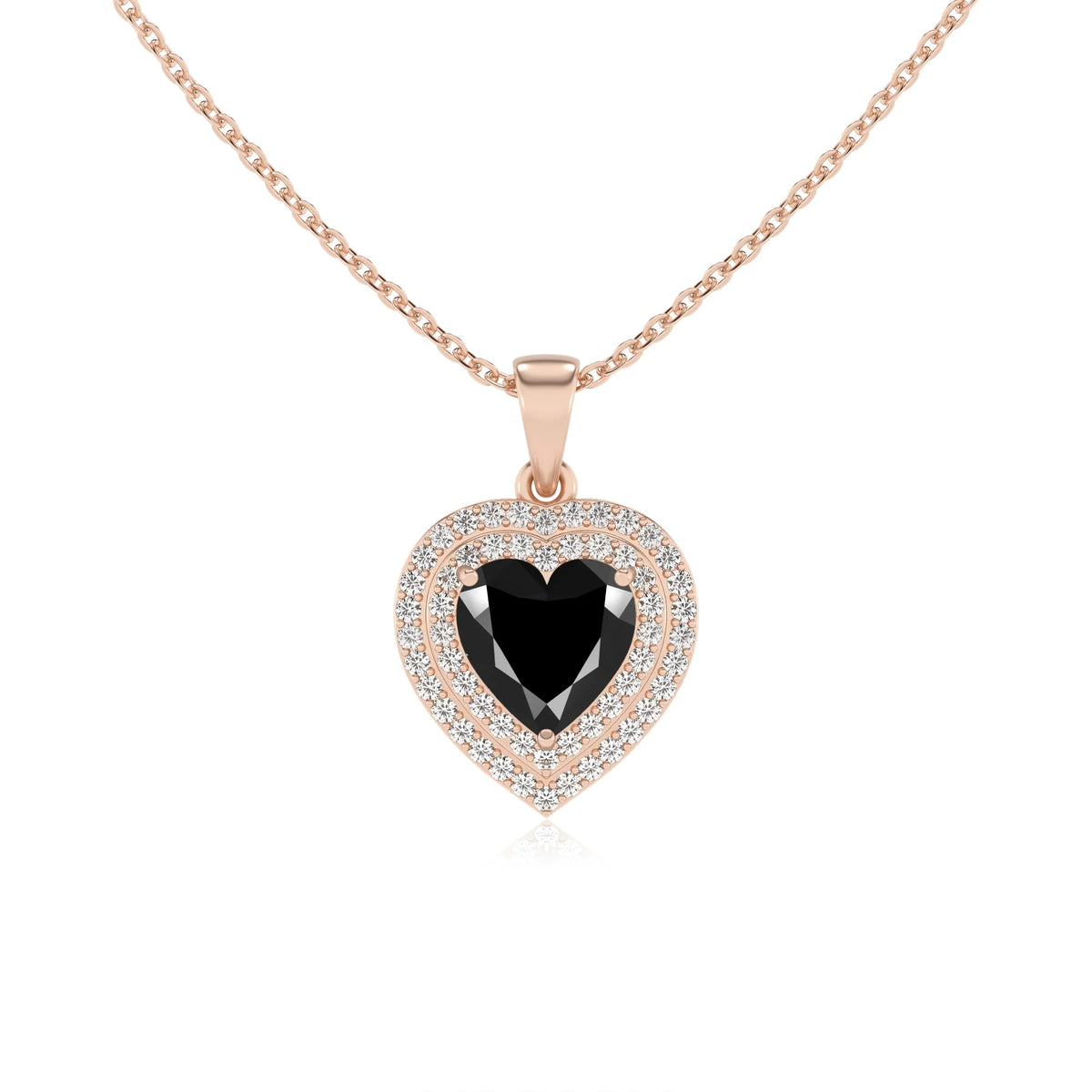 natural black onyx heart halo necklaces in rose gold 