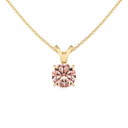 lab grown morganite round solitaire v-bale necklaces in yellow gold 