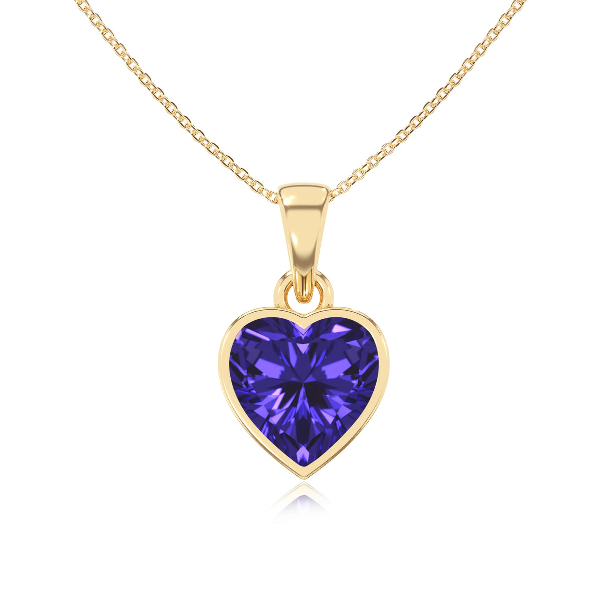 lab grown tanzanite heart solitaire necklaces in yellow gold 