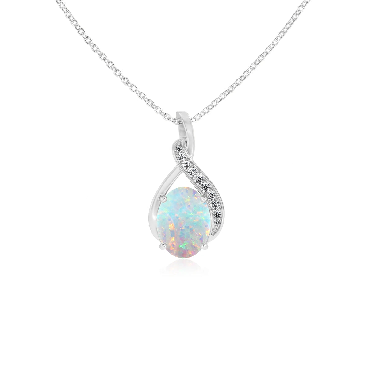 lab grown opal oval solitaire necklaces in white gold 