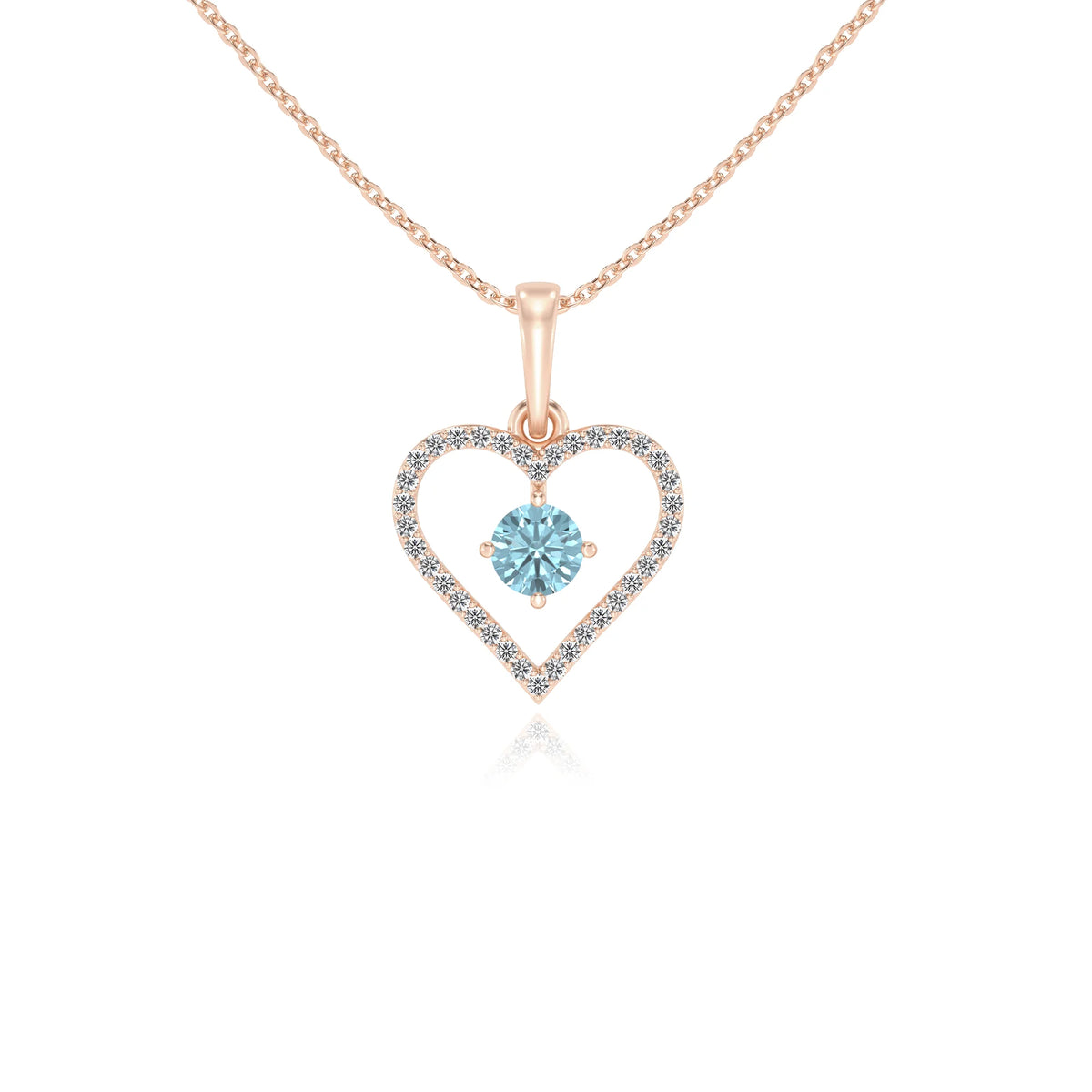 lab grown aquamarine round infinity necklaces in rose gold 
