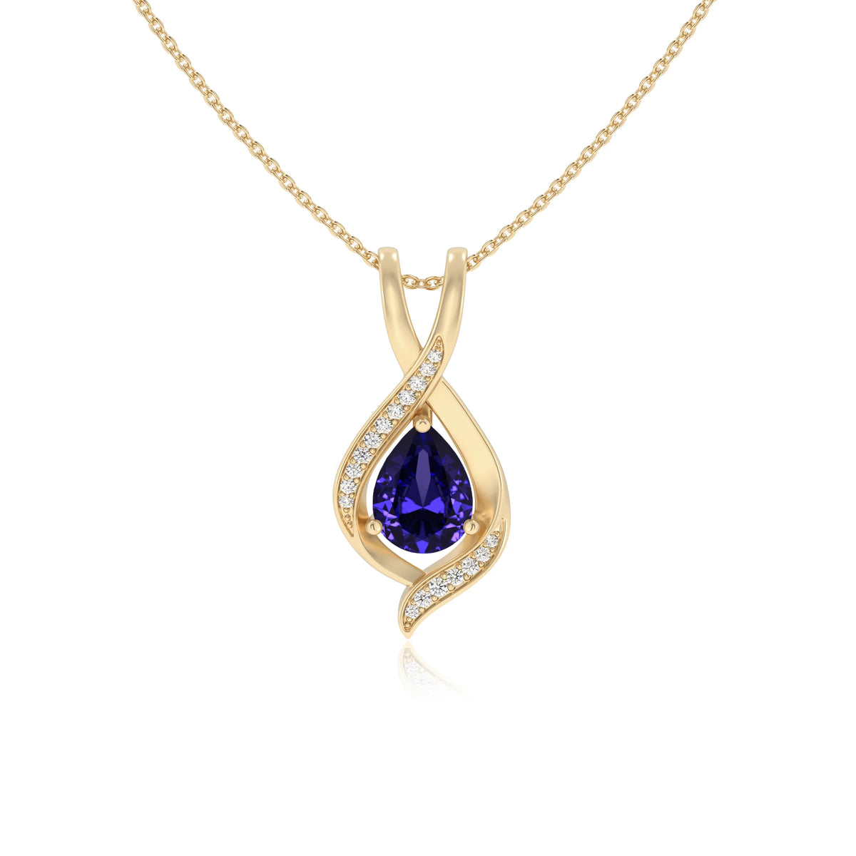 lab grown tanzanite pear solitaire necklaces in yellow gold 