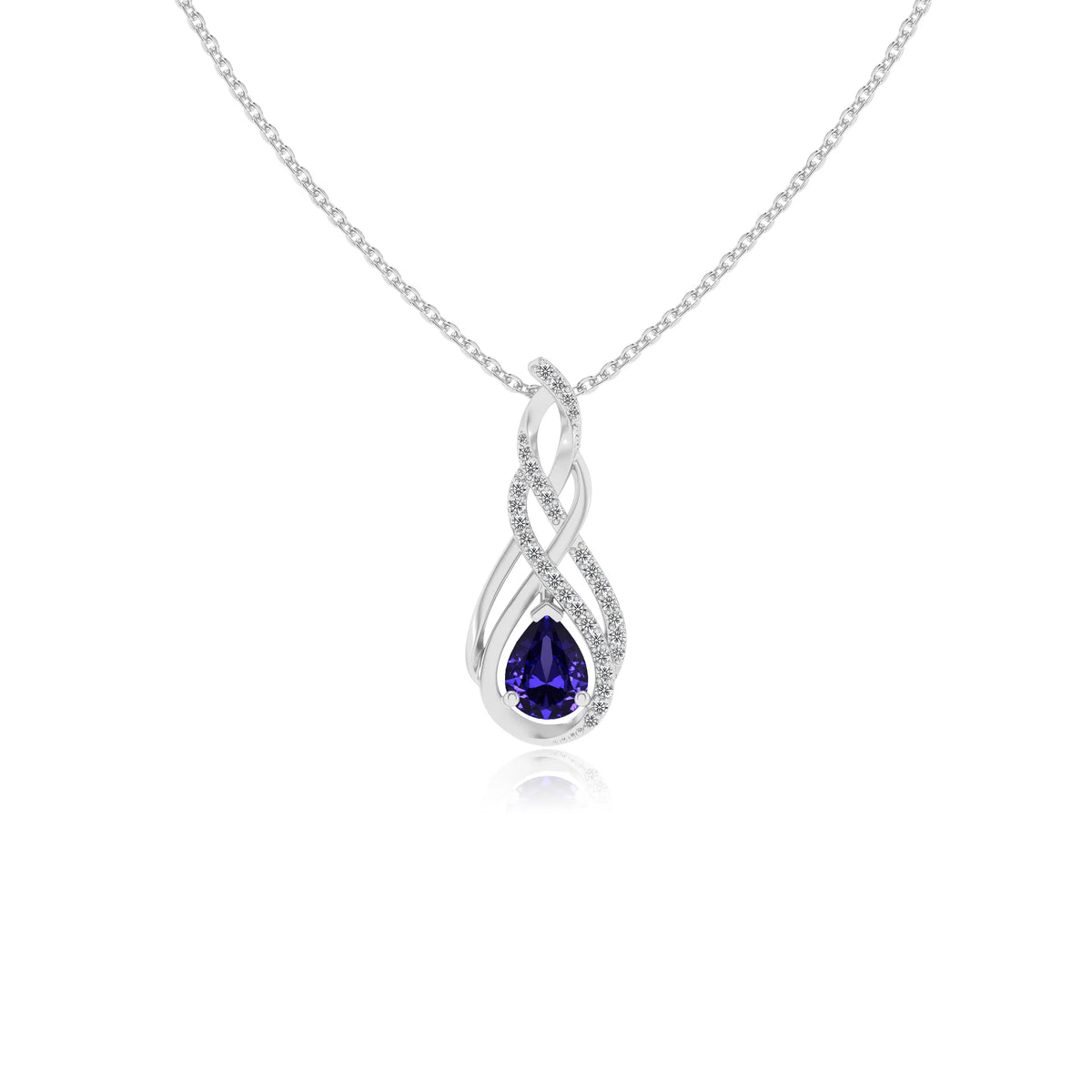 lab grown tanzanite pear solitaire necklaces in white gold 