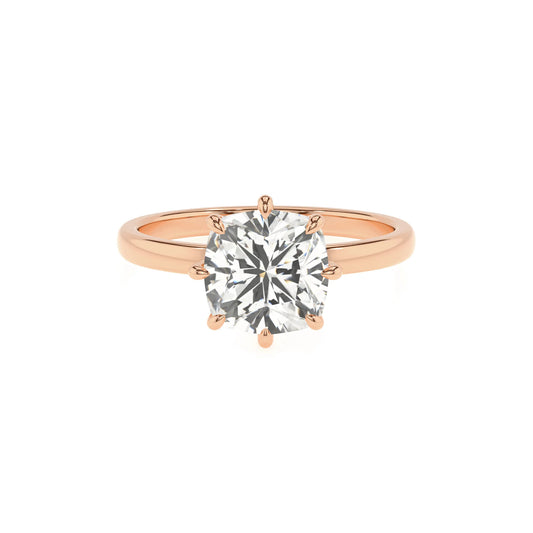 lab grown moissanite cushion solitaire rings in rose gold 