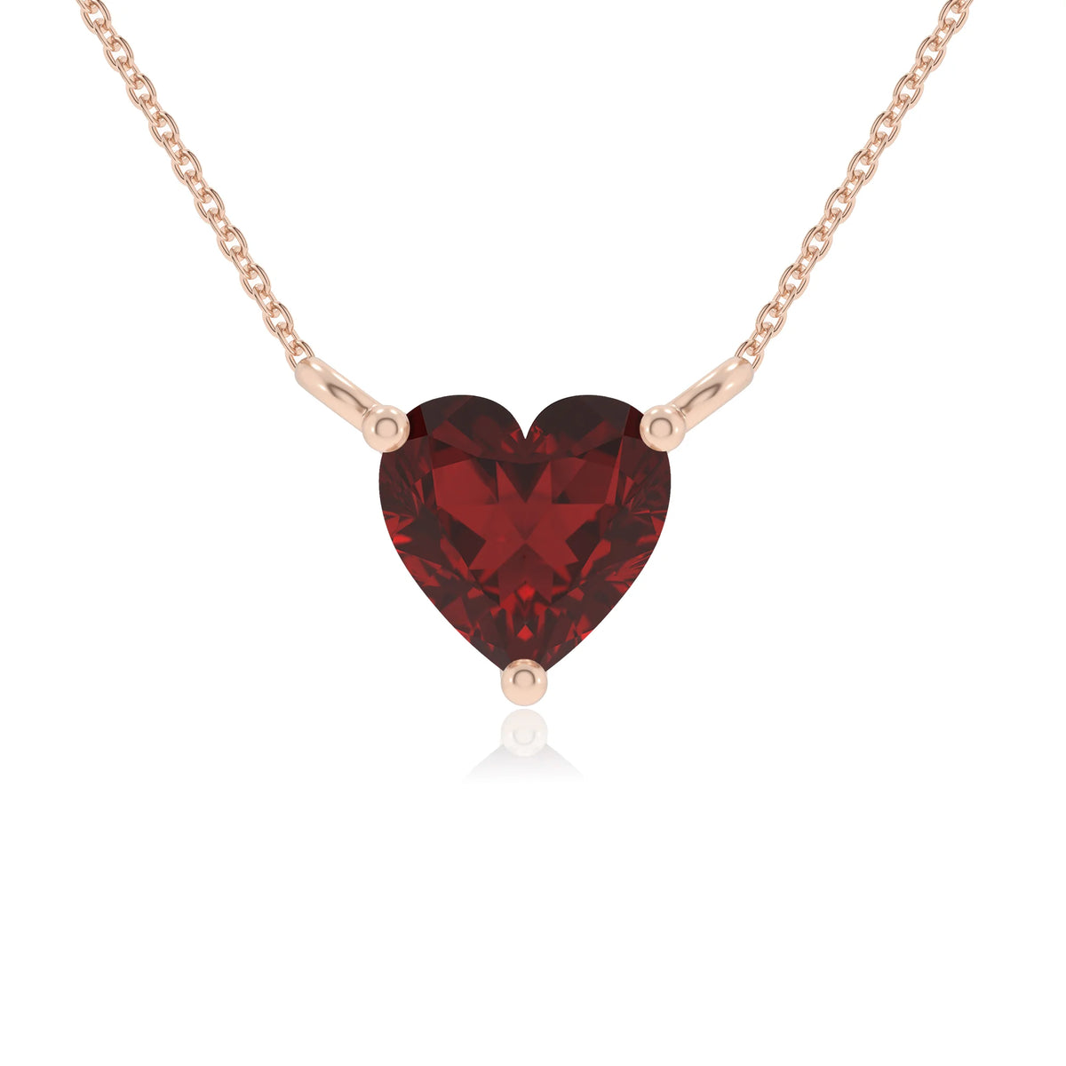 natural garnet heart solitaire necklaces in rose gold 