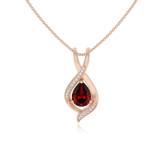 lab grown ruby pear solitaire necklaces in rose gold 