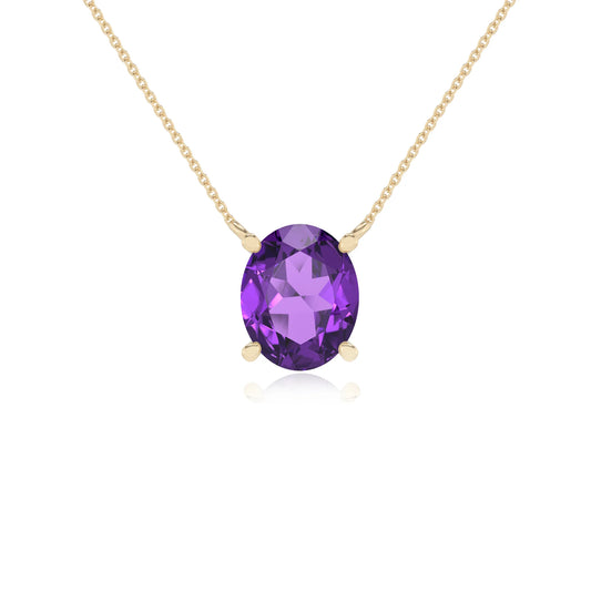 lab grown amethyst oval solitaire necklaces in yellow gold 