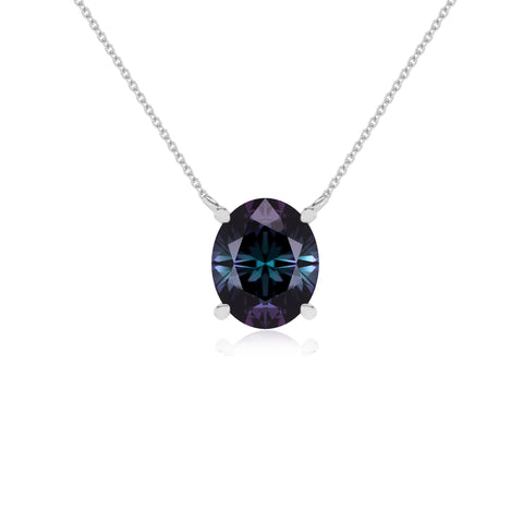 Lab Grown Alexandrite Oval Solitaire Pendant Necklace with 18" Chain