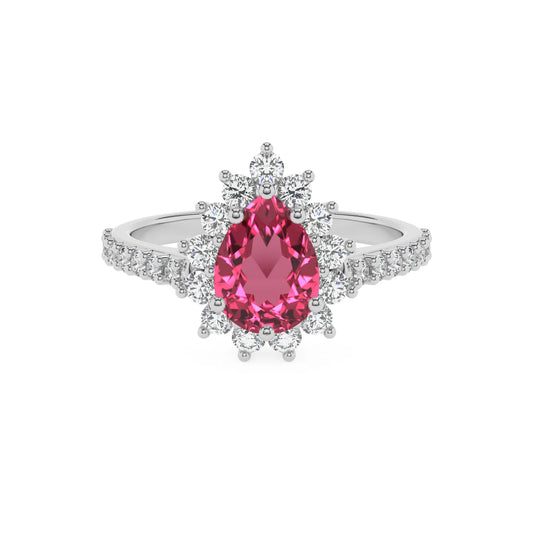 lab grown pink-tourmaline pear solitaire rings in sterling silver 