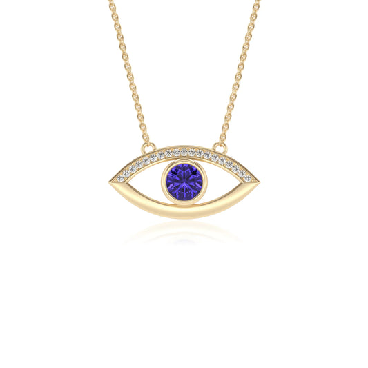 lab grown tanzanite round solitaire necklaces in yellow gold 