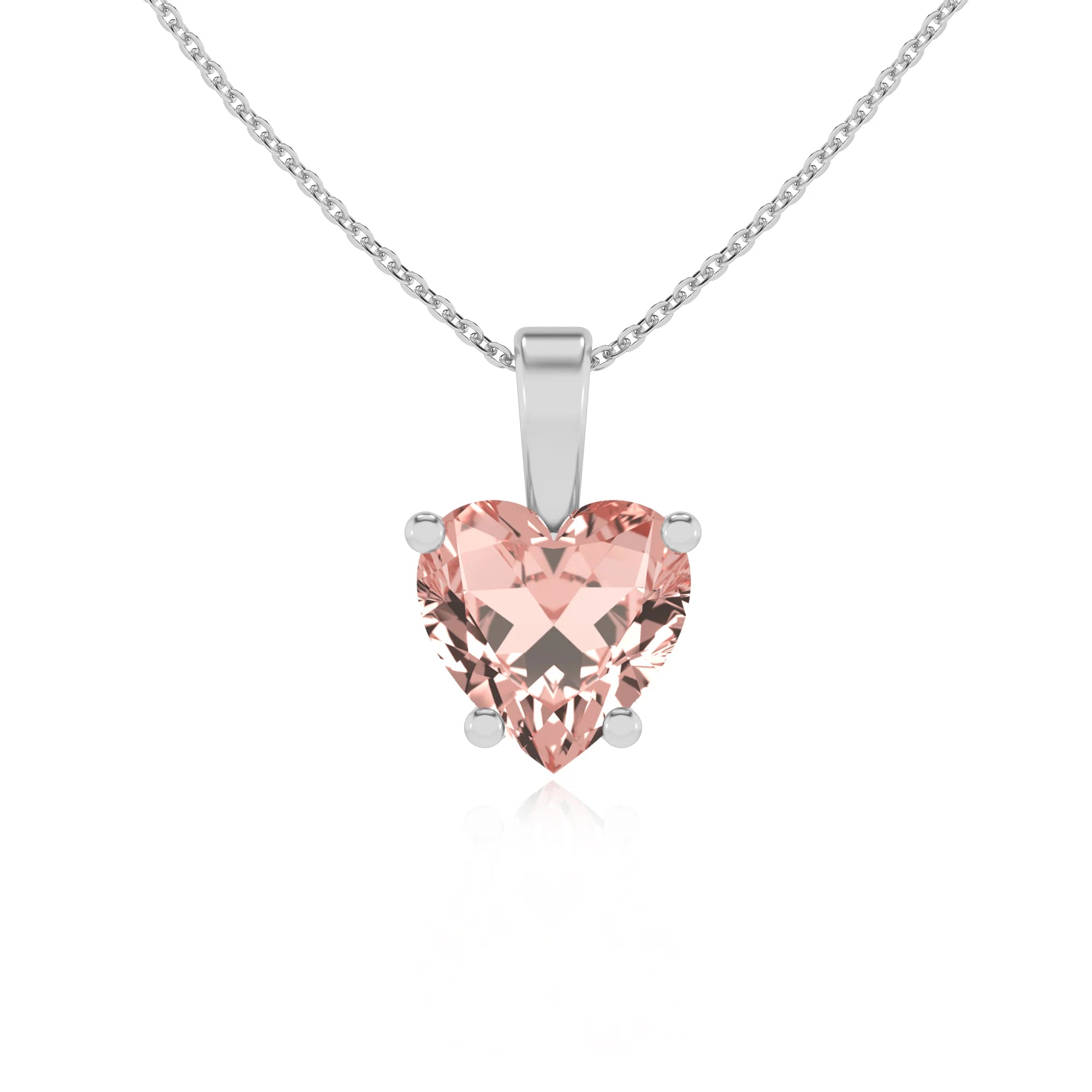 lab grown morganite heart solitaire necklaces in platinum 