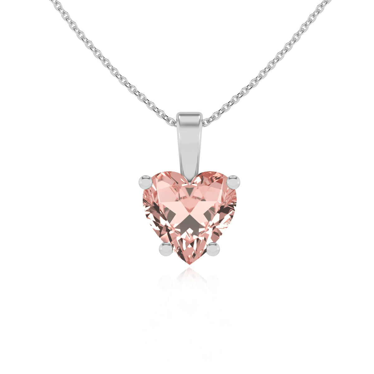 lab grown morganite heart solitaire necklaces in platinum 