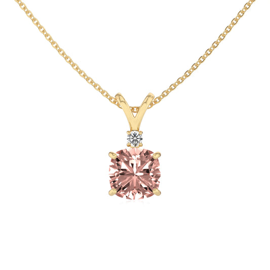 lab grown morganite cushion solitaire v-bale necklaces in yellow gold 