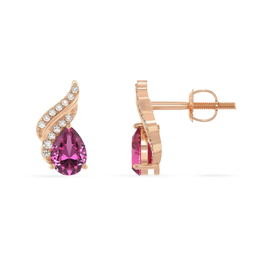 lab grown pink sapphire pear stud earrings in rose gold 