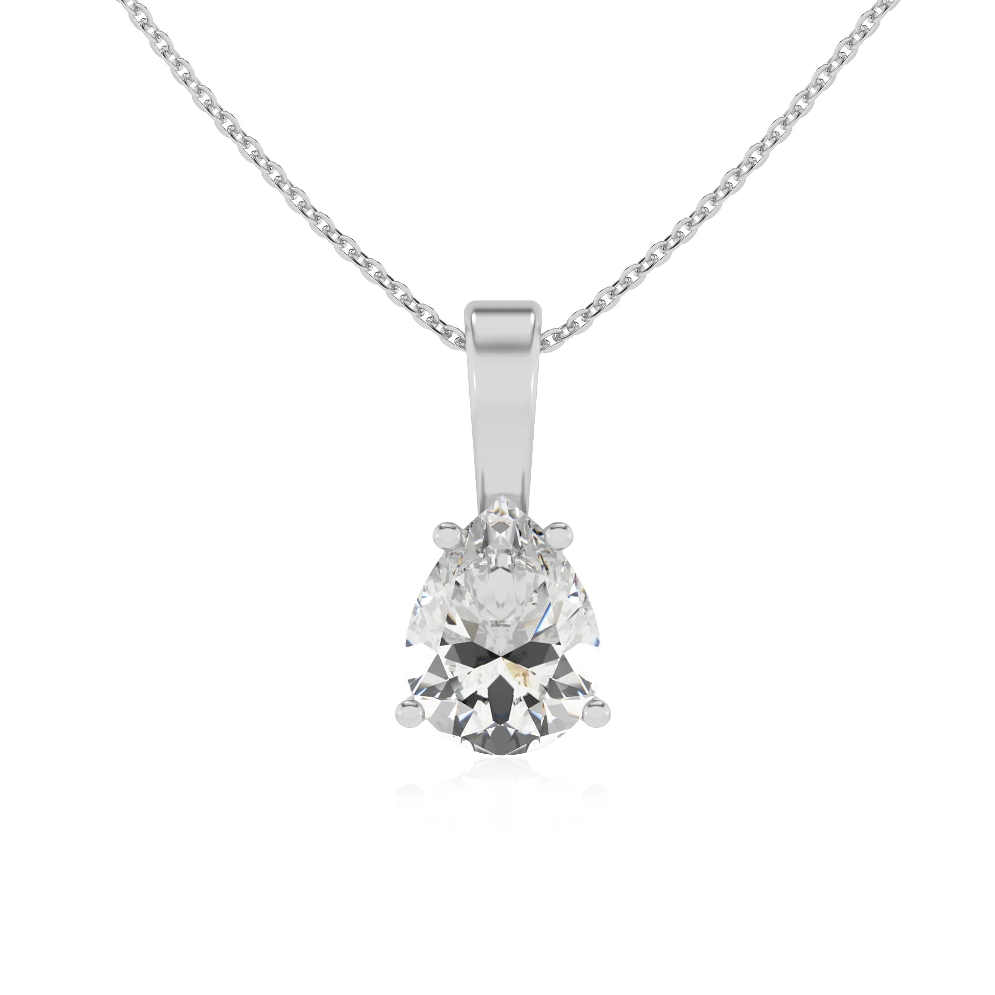 lab grown moissanite pear solitaire necklaces in white gold 