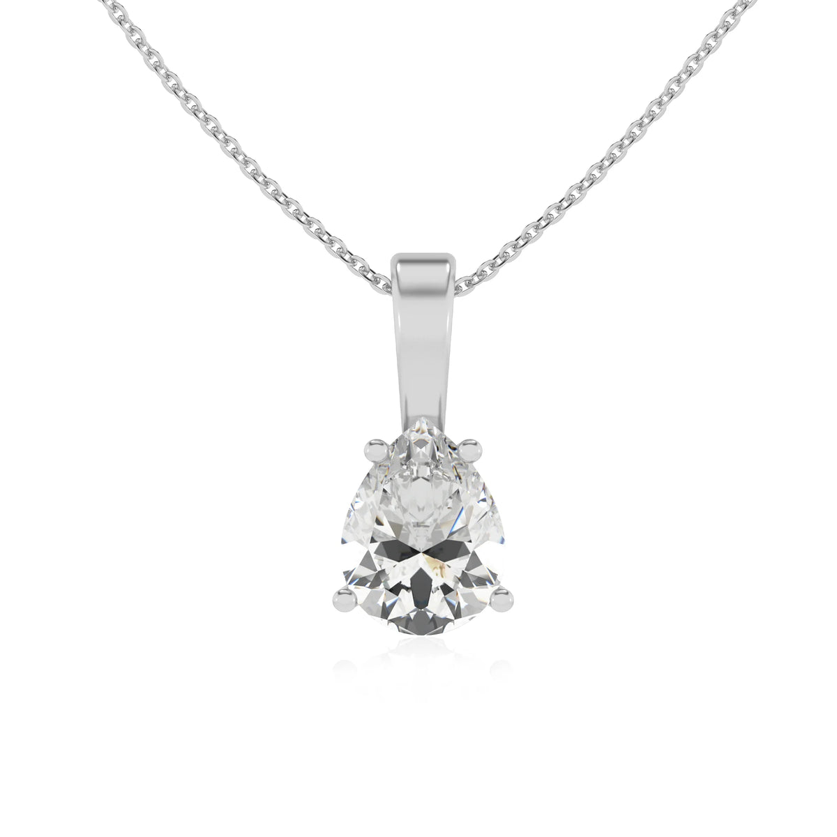 lab grown moissanite pear solitaire necklaces in white gold 