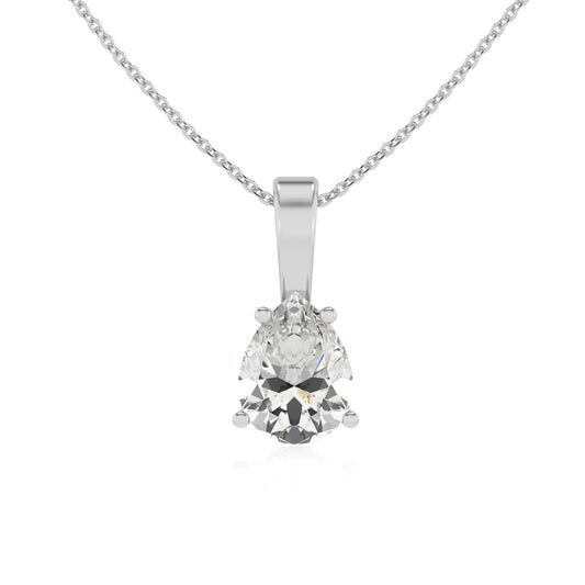 lab grown moissanite pear solitaire necklaces in white gold 