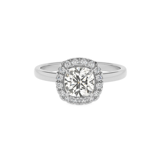 lab grown moissanite cushion solitaire rings in platinum 