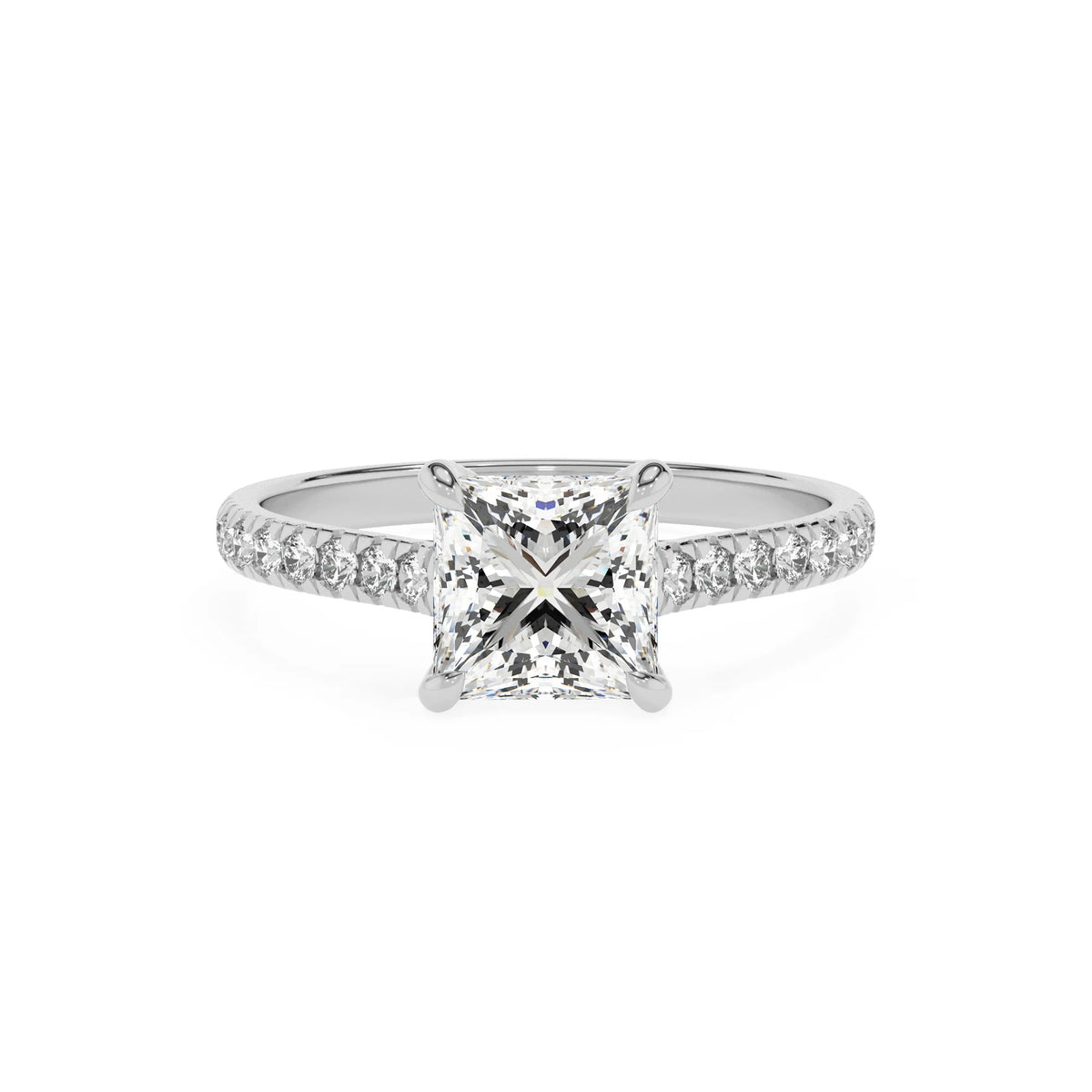 lab grown moissanite princess half eternity solitaire engagement rings in white gold 