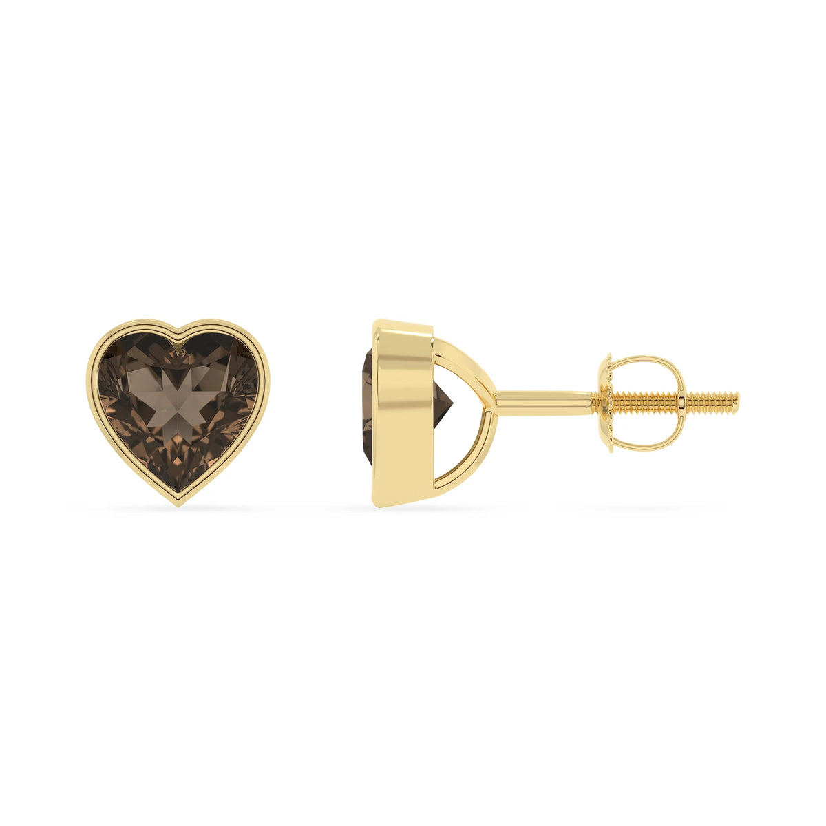 natural smoky quartz emerald cut stud earrings in yellow gold 