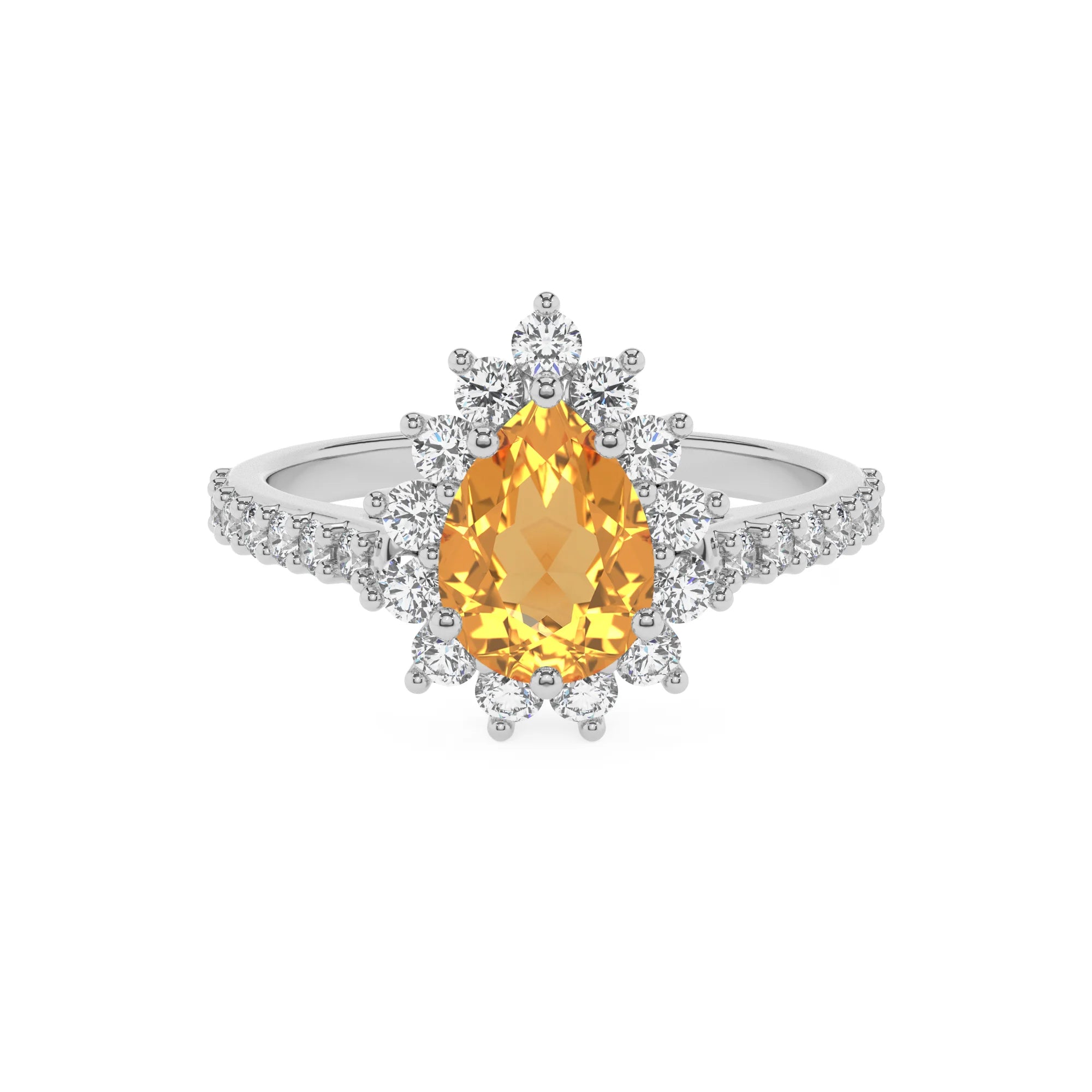 lab grown citrine pear solitaire rings in platinum 