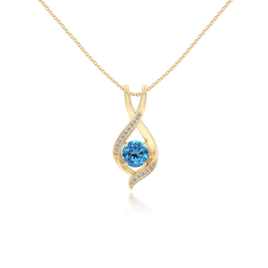 natural swiss-blue-topaz round solitaire necklaces in yellow gold 