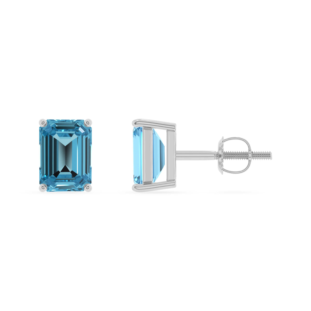 natural swiss blue topaz emerald cut stud earrings in sterling silver 