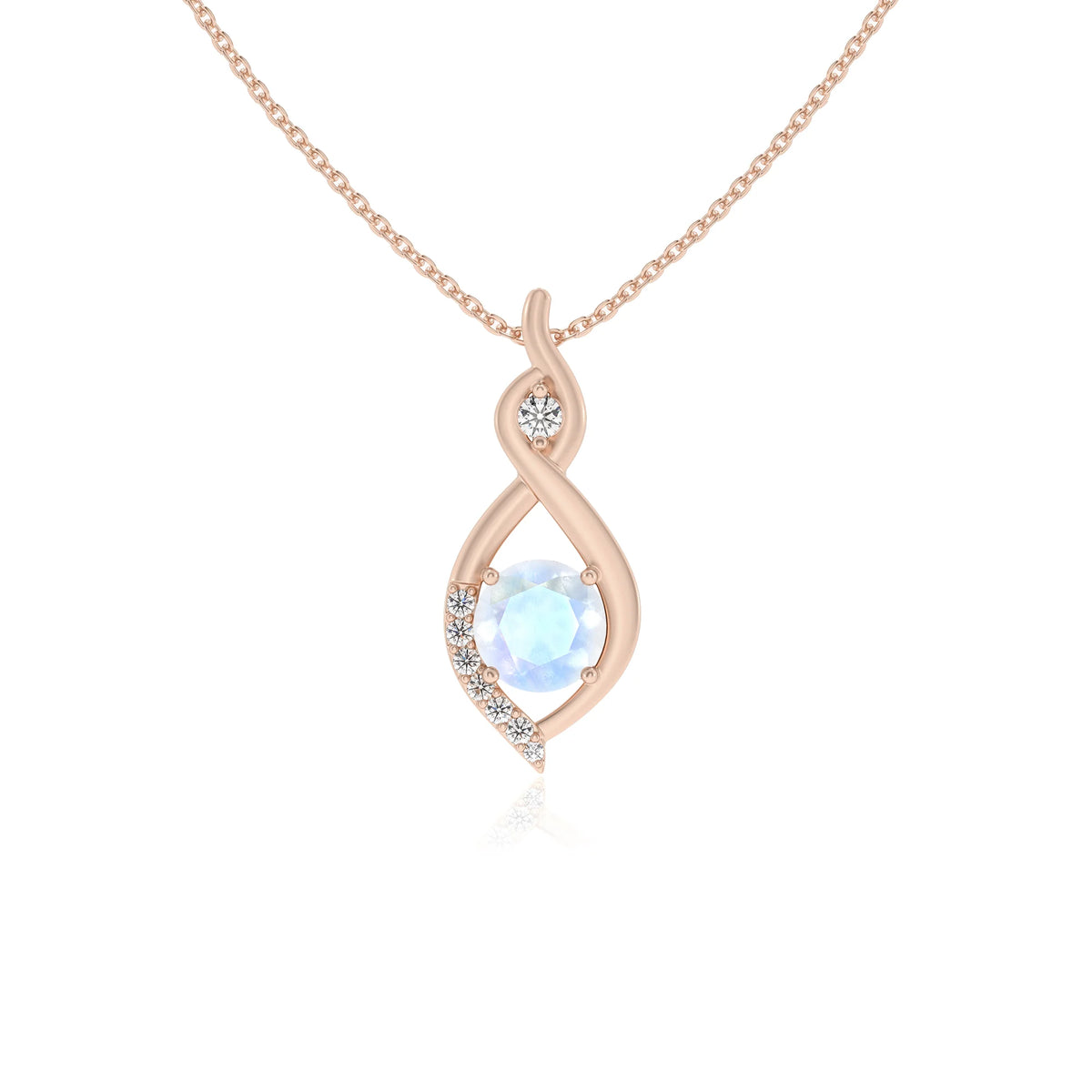 natural rainbow-moonstone round solitaire necklaces in rose gold 