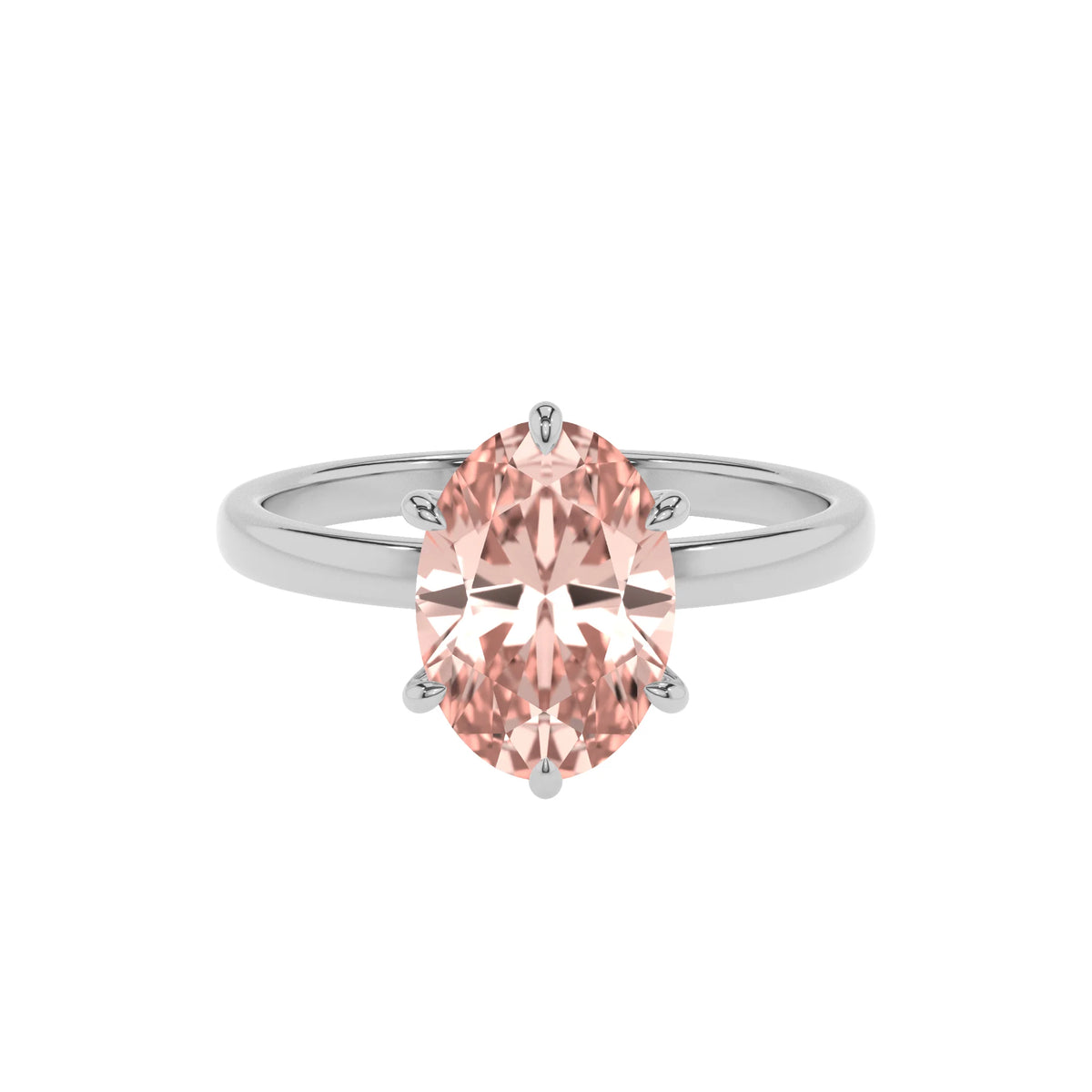 lab grown morganite oval solitaire rings in platinum 